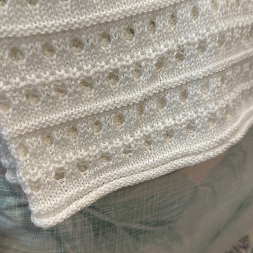 White Crochet Sweater Open Weave Cozy Cotton Blend Bell Sleeves Amazon NWOT - Picture 6 of 8
